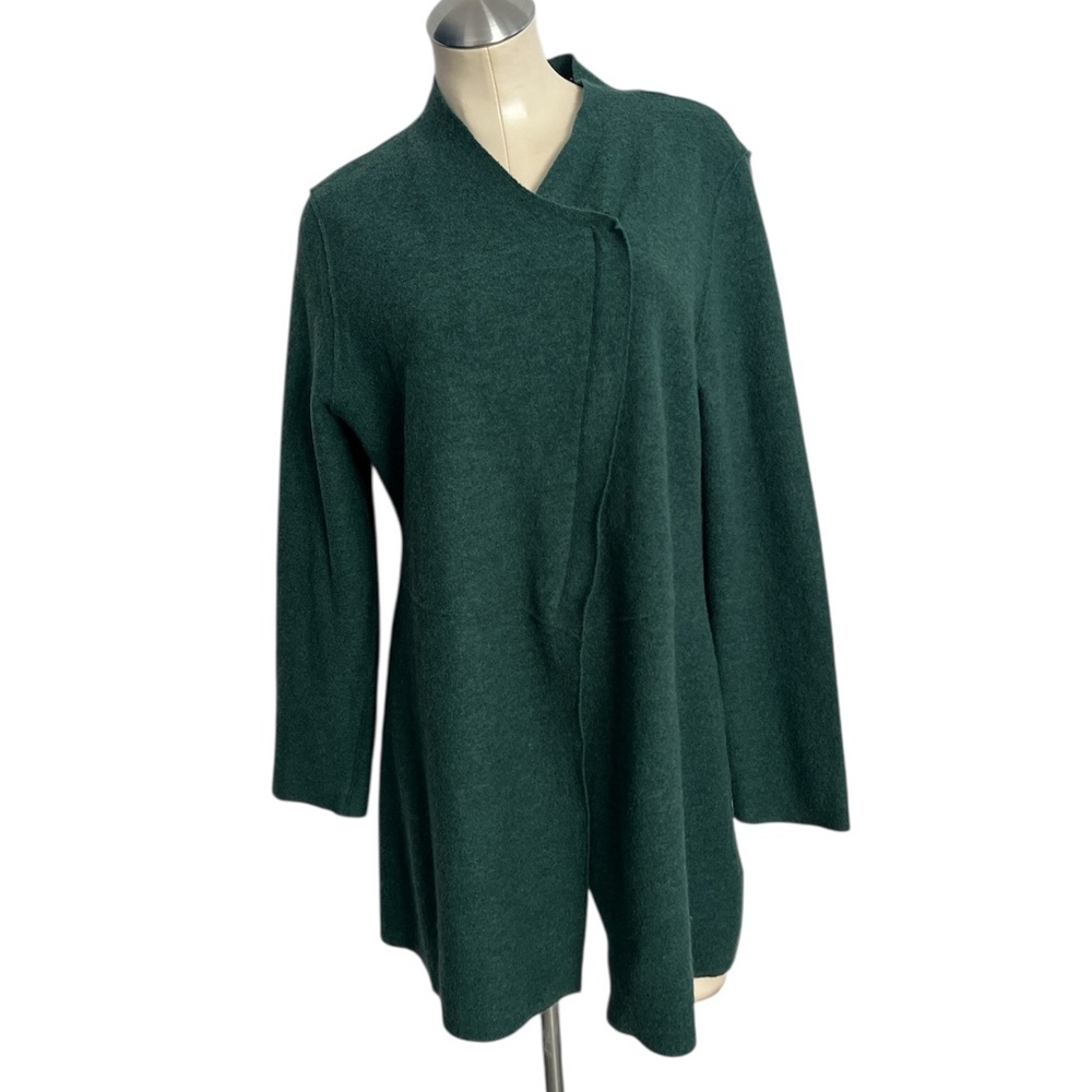 Eileen Fisher Merino wool zip up sweater jacket green Size Large